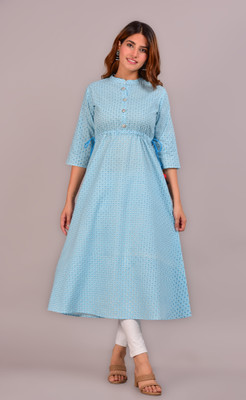 Glowworld Women Printed A-line Kurta(Light Blue)