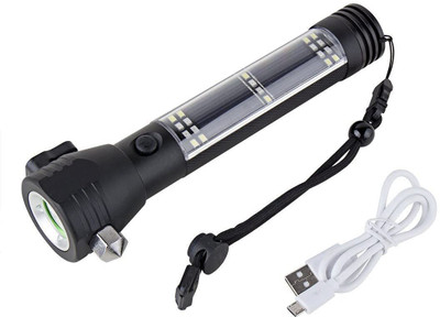 4tens Aluminium 7 Mode Solar with USB LED Rechargeable Torch Light LED Helmet Strip Light(Black)