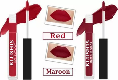 BLUSHIS Non Transfer Waterproof Insta Beauty Sensational Liquid Matte Lipsticks 2 Piece(Red Edition Combo pack, 8 ml)