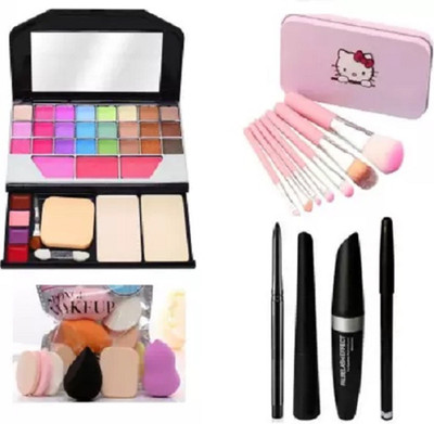 Pash Tya Makeup Kit + 7pc Brushes + 6pc Puff + EyeLiner & Kajal & Mascara & Pencil