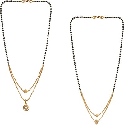 Pia Creations Gold Plated Pendant Black Beaded Chain Mangalsutra for Girls & Women Set Of 2PCS Metal Mangalsutra