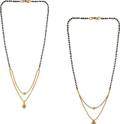 AmazingKarts Pack Of 2 - Gold Plated Black Beaded Chain Pendant Mangalsutra for Girls & Women Metal Mangalsutra