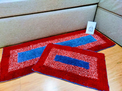 Riyahandlooms Cotton Floor Mat(Red, Large, Pack of 2)