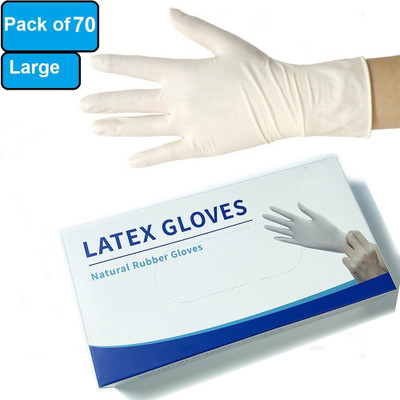 DM India Examination Gloves Color-White Latex Examination Gloves Latex, Nitrile, Rubber Examination Gloves(Pack of 70)