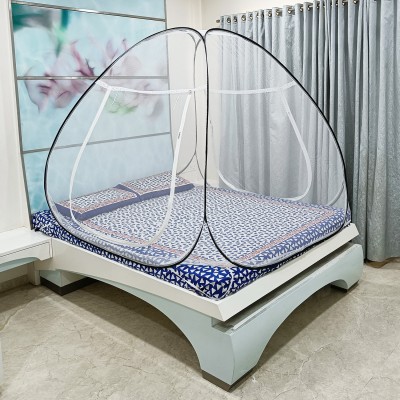 SILVER SHINE Polyester Adults Washable Mosquito Net Washable Foldable for Polyester king size White and Black Border Mosquito Net(White-Black, Tent)