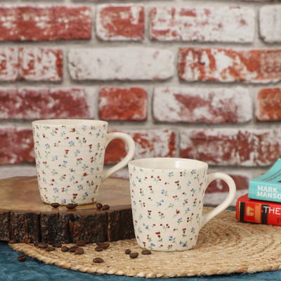 Crock Comforts Handmade & Handcrafted Ceramic Floral Printed Coffees- Set of 2 Ceramic Coffee Mug(330 ml, Pack of 2)