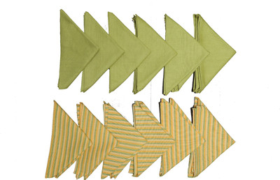 Dekor World Green Plain Printed Stripe Napkin Set (Pack of 12) for Dinning Table Green Cloth Napkins(12 Sheets)