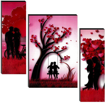 WALLMAX WALLMAX Set of 3 Love Couple Digital Reprint 12 inch x 18 inch Painting