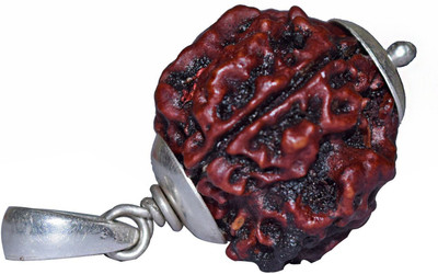 numeroastro Natural & Original 4 Mukhi Rudraksha | Four Faced Rudraksha Pendant With Lab Certificate (White Metal Pendant) (1 Pc) Silver Wood Pendant