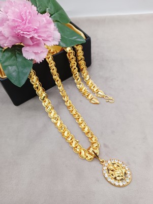 shankhraj mall Pendant Ganesh Ji Locket Chain Gold Plated Jewelry for Men , Boys -100365 Gold-plated Brass Pendant Set