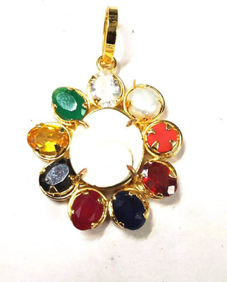 numeroastro Navratna/Navratan Pendant With Gomti Chakra In The Centre For Health,Wealth & Good Fortune (1 Pc) Gold-plated Crystal Metal Pendant
