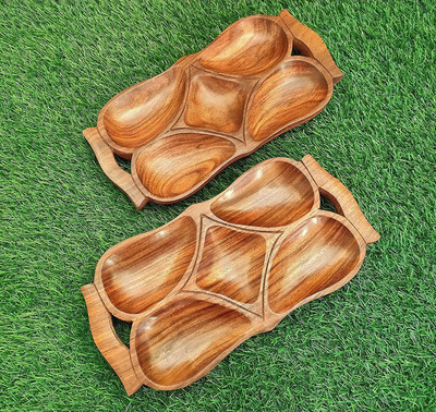 STUFFCOLLECTION Wooden Table-Top Dry-Fruit Serving Tray for Home/Kitchen (Shesham Wood set of 2) Tray(Pack of 2)
