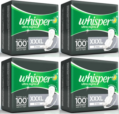 Whisper ultra nights XXXL ( 3+3+3+3 pads ) Sanitary Pad (Pack of 12)