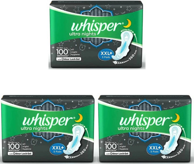 Whisper ultra nights XXL+ ( 5+5+5 pads ) Sanitary Pad (Pack of 15)