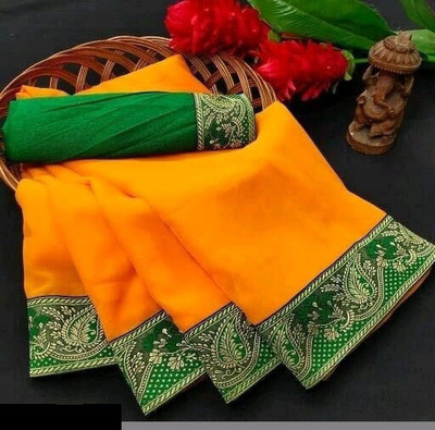 OKTAT Solid/Plain Banarasi Georgette Saree(Yellow)