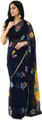 Durga Emporio Printed Bollywood Chiffon Saree(Dark Blue)