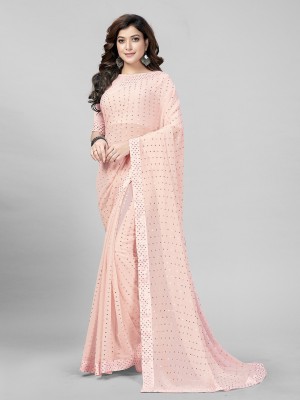 Hirvanti Fashion Self Design, Embroidered, Embellished Bollywood Georgette Saree(Pink)