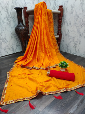 VRINDITA FASHION Solid/Plain Bollywood Pure Silk, Art Silk Saree(Orange)
