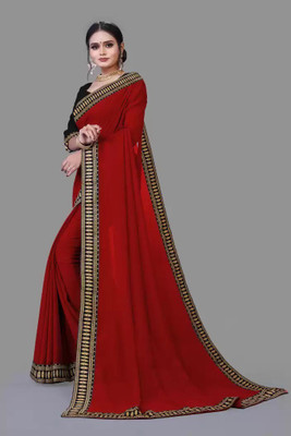 OKTAT Solid/Plain Banarasi Georgette Saree(Red)