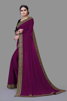 OKTAT Solid/Plain Banarasi Georgette Saree(Purple)