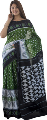 hastshilpi Printed, Color Block, Blocked Printed Daily Wear Pure Cotton Saree(Green)