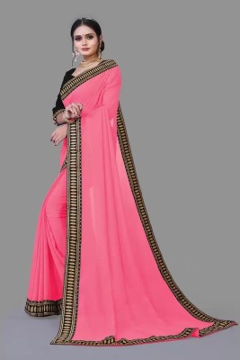 OKTAT Solid/Plain Banarasi Georgette Saree(Pink)