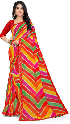 Pemal Designer Printed Leheria Georgette Saree(Multicolor)