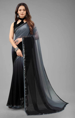 RADHEYUB Solid/Plain Bollywood Georgette Saree(Black)