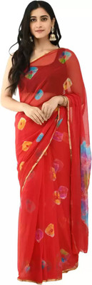 Durga Emporio Printed Bollywood Chiffon Saree(Red)