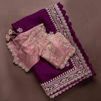 Piton Enterprise Embroidered Bollywood Art Silk Saree(Purple)