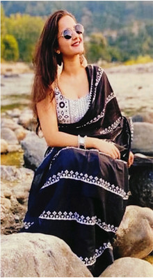 PAL BASTRALAYA Printed Daily Wear Cotton Blend Saree(Blue)