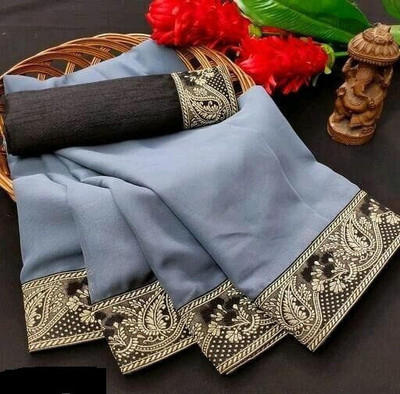 OKTAT Solid/Plain Banarasi Georgette Saree(Grey)