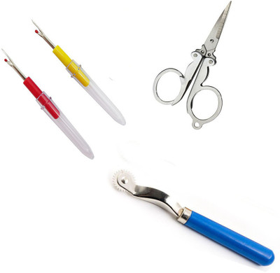Crafts Haveli 3 Items Combo : 2 Seam Ripper, 1 Tracing Wheel & Folding Scissor Sewing Kit