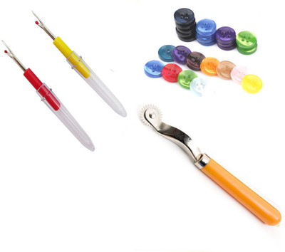 Crafts Haveli 3 Items Combo : 2 Seam Ripper, 1 Tracing Wheel & 20 Multi Button Sewing Kit