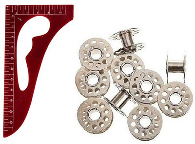 Kunfaya 1 Pc L Curve + 10Pc Metal Sewing Silver Bobbins Sewing Kit