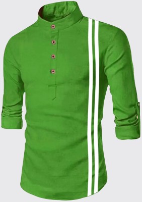 DIMMY Men Solid A-line Kurta(Green)