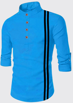 DIMMY Men Solid A-line Kurta(Light Blue)