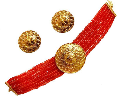 balaji gold Crystal Gold-plated Red Jewellery Set(Pack of 1)