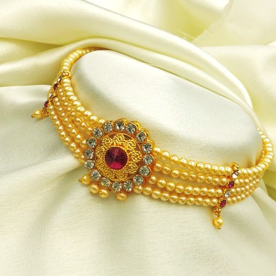 Karishma Kreations Beads, Pearl Gold-plated Plated Brass, Stone, Copper Necklace