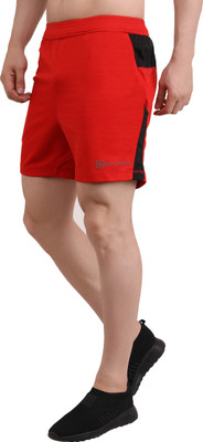 Black Lemon Color Block Men Red Regular Shorts