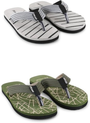 PKKART Men Flip Flops(Grey, Green , 9)