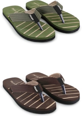 PKKART Men Flip Flops(Green, Brown , 10)