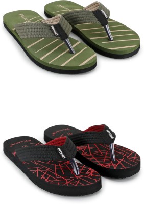 PKKART Men Flip Flops(Green, Black , 6)