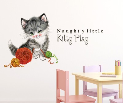 HAPPYSTICKY 110 cm Kitty Play Cat Removable Sticker(Pack of 1)