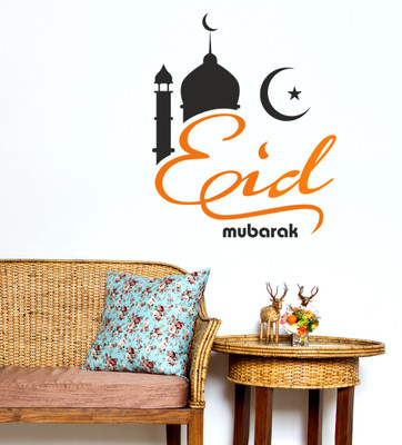 HAPPYSTICKY 85 cm Eid Mubarak Removable Sticker(Pack of 1)