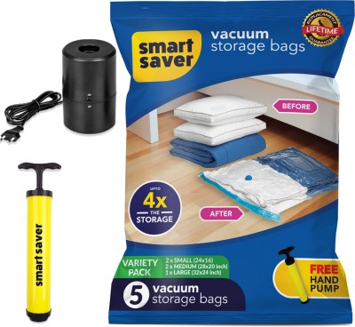 Smart Saver Vacuum Storage Bags Pack of 2 Medium, 2 Small and 1 Large with Electric Pump High Volume Storage Vacuum Bags(Pack of 5)