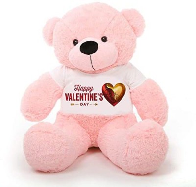 Hug 'n' Feel Soft Toys Big Teddy Bear Wearing Happy Valentine Day T-Shirt 4 feet Pink  - 121 cm(Pink)