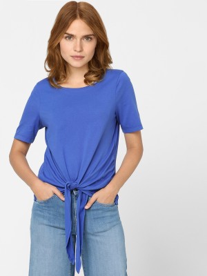 VERO MODA Casual Short Sleeve Solid Women Blue Top