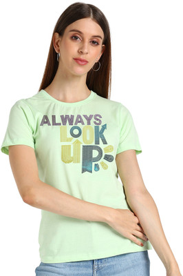 SHASHVI Printed Women Round Neck Light Green T-Shirt
