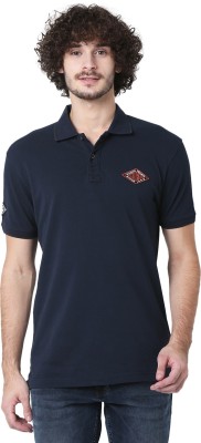 MUFTI Solid Men Polo Neck Dark Blue T-Shirt